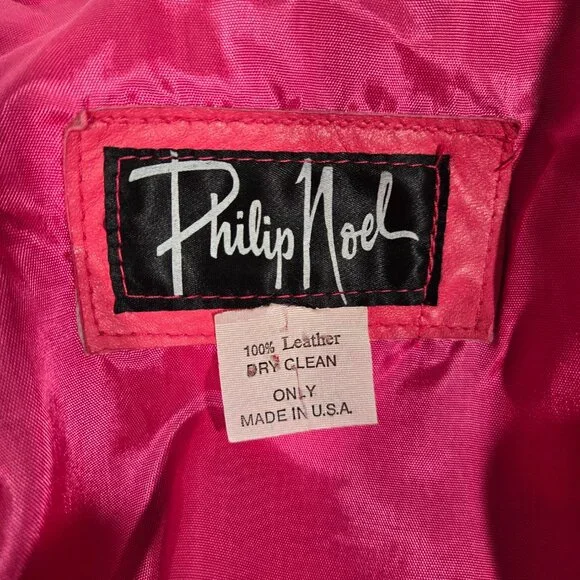 USA Vintage PHILIP NOEL Retro BARBIECORE Bright PINK Leather Crop Jacket Size M. - Picture 15 of 17